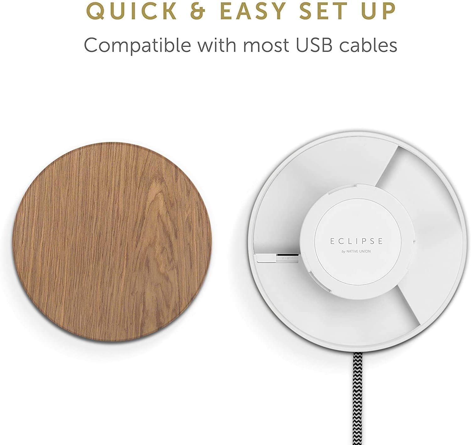 Native Union Multi-Device Charging with Touch Sensor and Light Eclipse 3 Port USB Charger with Cable Management (White and Wood)