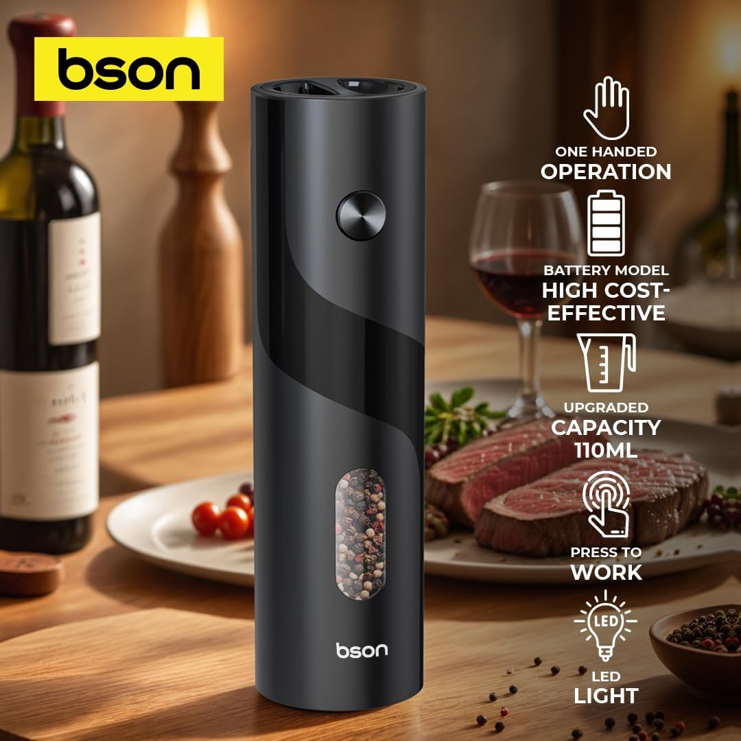 BSON High-Power Electric Pepper & Spice Grinder, 25W with LED Light and 110ml Capacity