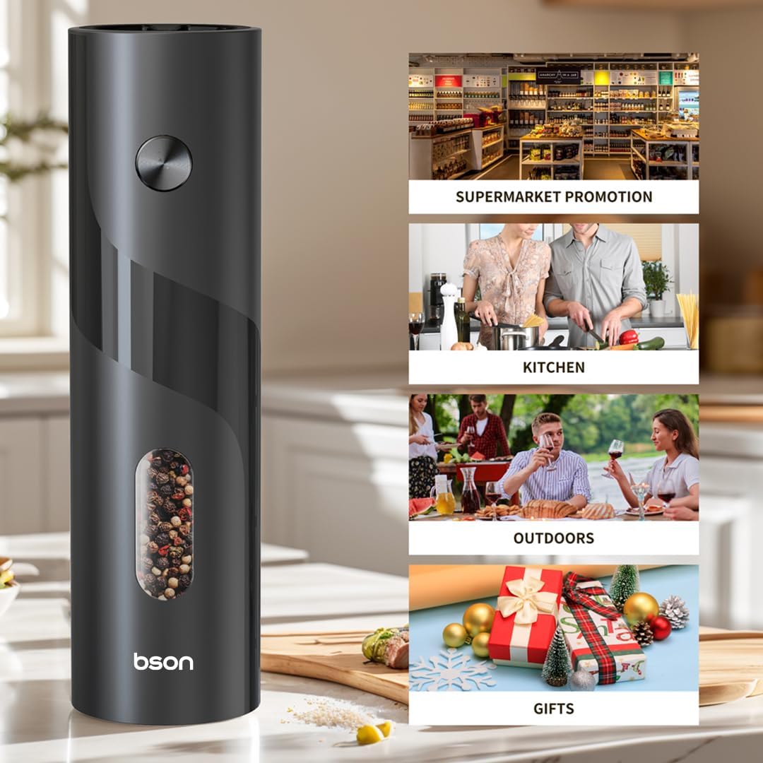 BSON High-Power Electric Pepper & Spice Grinder, 25W with LED Light and 110ml Capacity