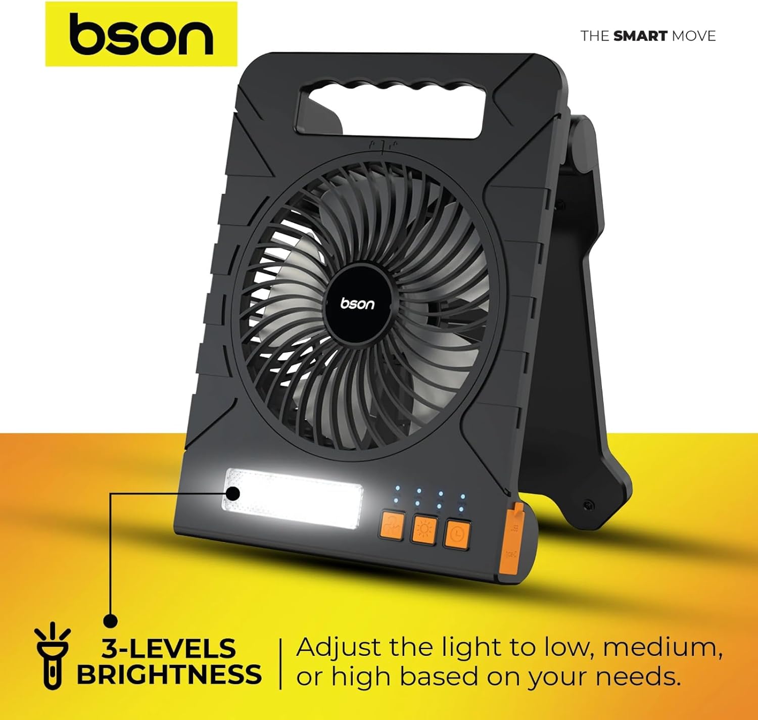BSON 3-in-1 Solar LED Fan &ndash; Cooling Fan, LED Light & Power Bank - Black