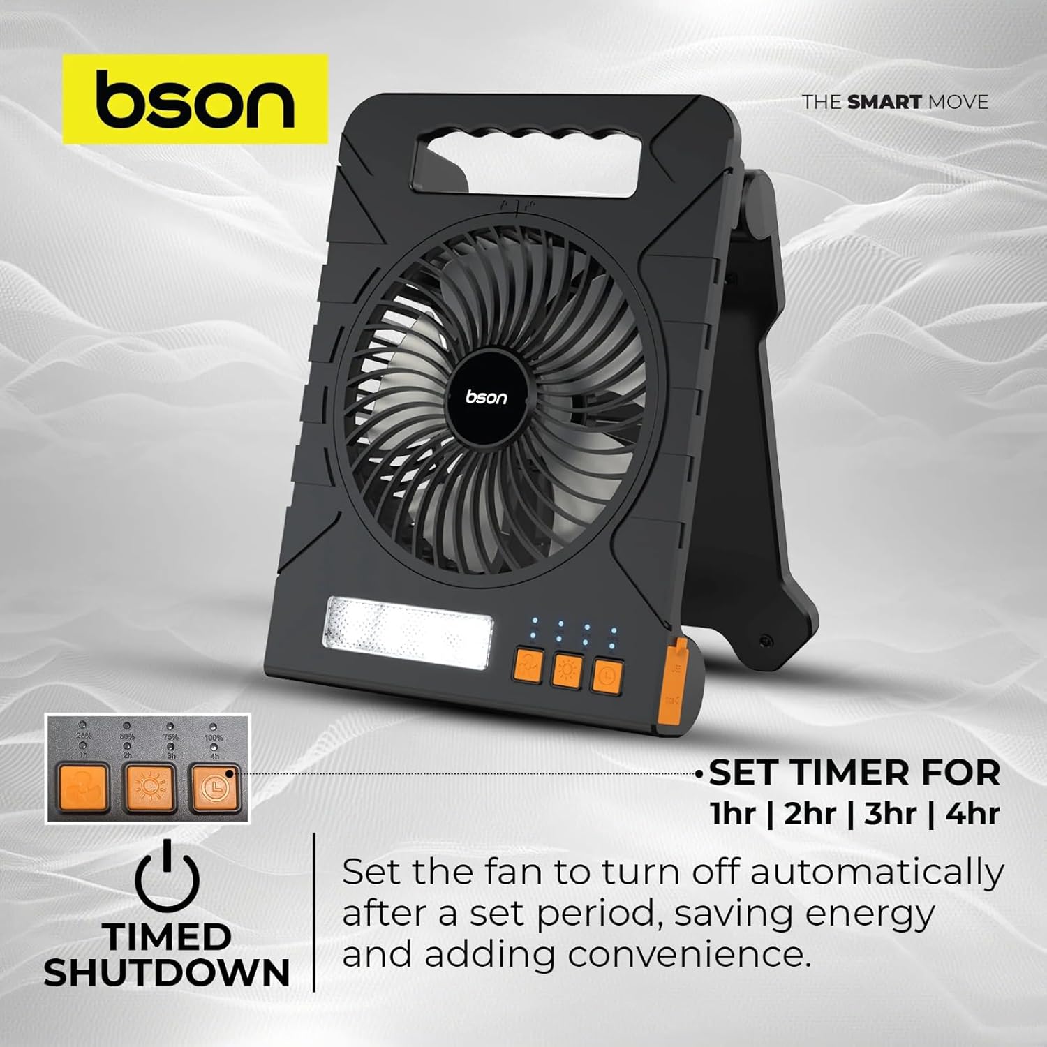 BSON 3-in-1 Solar LED Fan &ndash; Cooling Fan, LED Light & Power Bank - Black