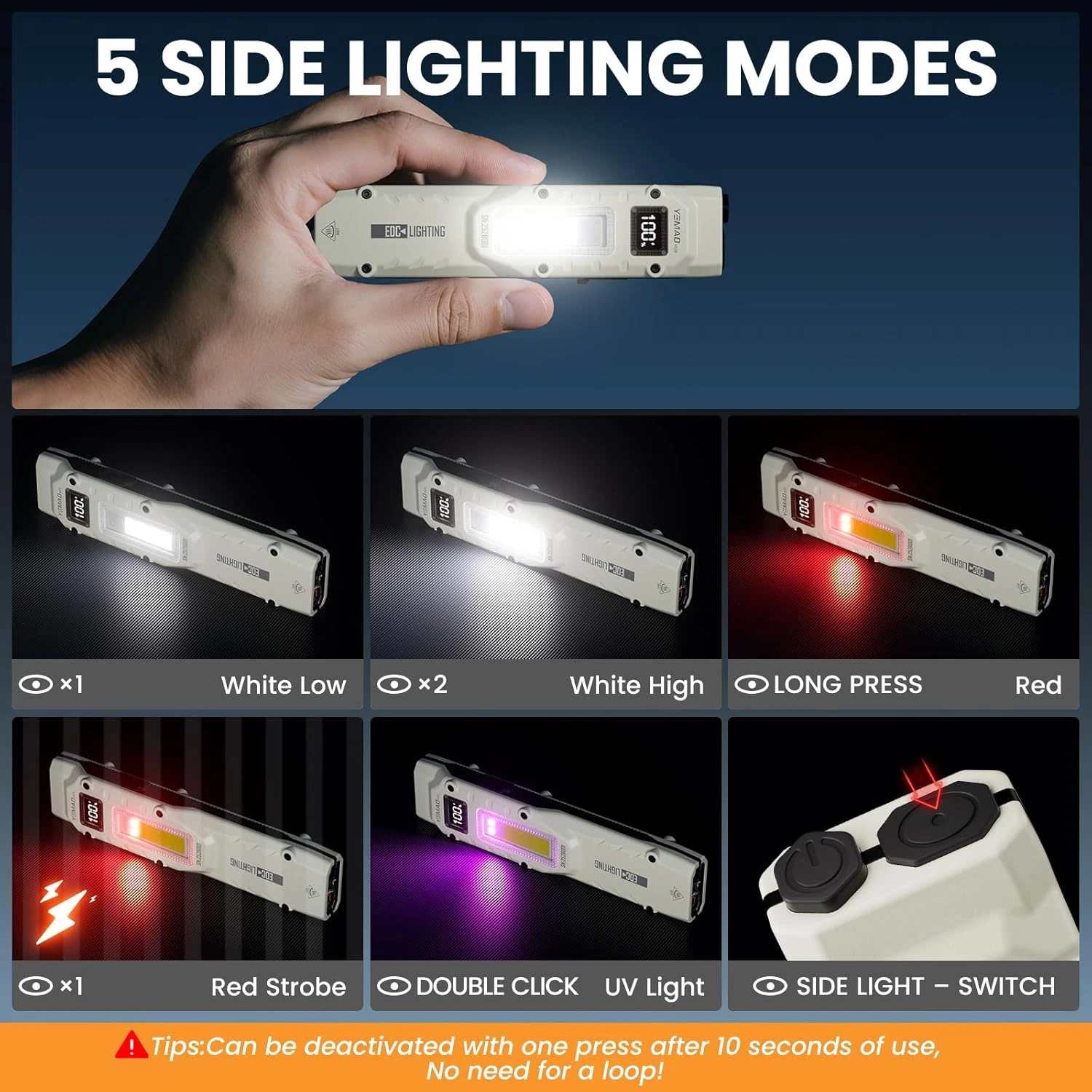 Flat Flashlights Rechargeable Small Tactical Flashlight with Clip, Stainless Steel