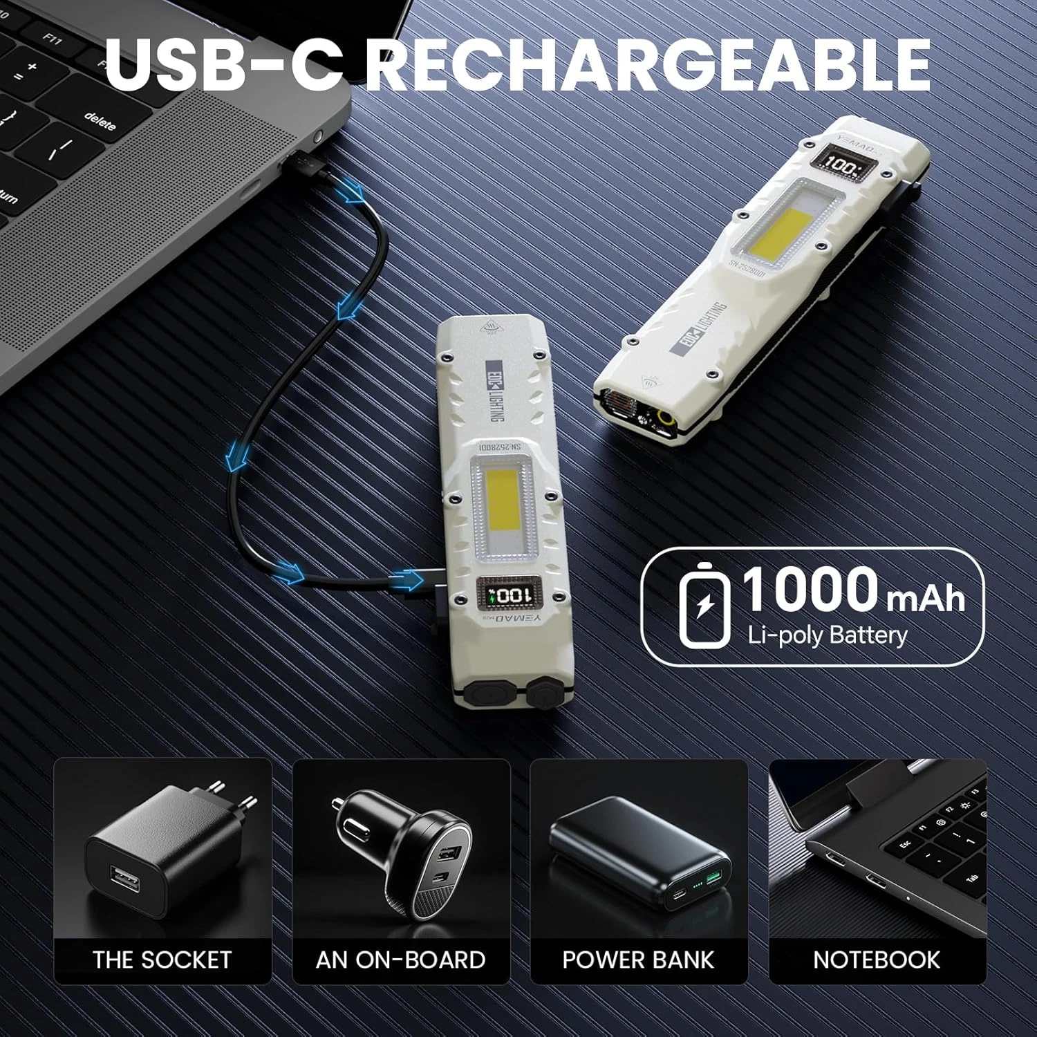 Flat Flashlights Rechargeable Small Tactical Flashlight with Clip, Stainless Steel