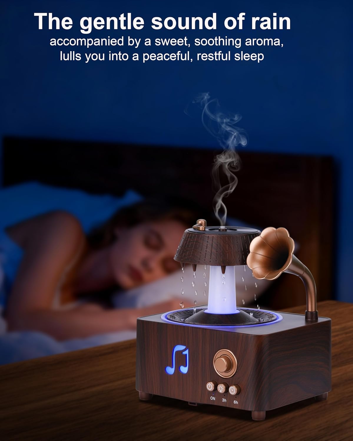 Kaaeiccr Rain Humidifier, 250ml Essential Oil Diffuser, Cool Mist Raindrop Humidifier, LED Light, Automatic Power-Off