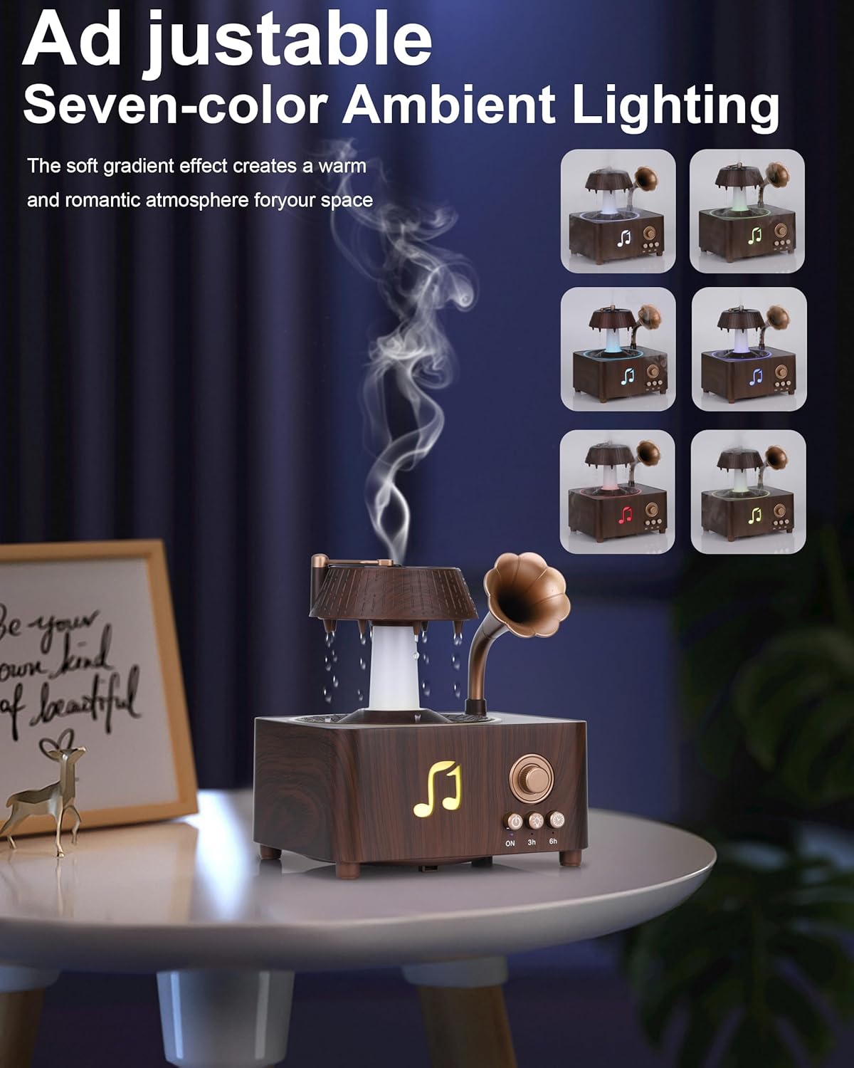 Kaaeiccr Rain Humidifier, 250ml Essential Oil Diffuser, Cool Mist Raindrop Humidifier, LED Light, Automatic Power-Off