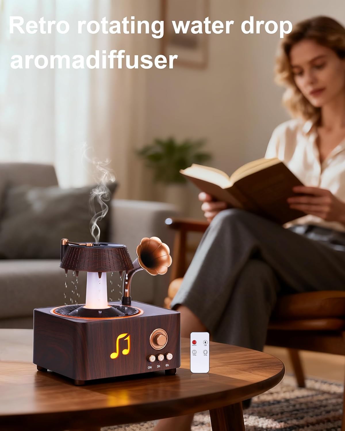Kaaeiccr Rain Humidifier, 250ml Essential Oil Diffuser, Cool Mist Raindrop Humidifier, LED Light, Automatic Power-Off