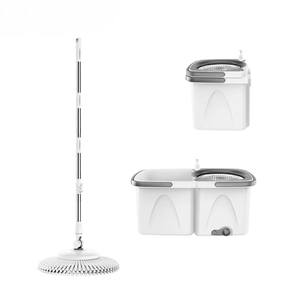 Spin Mop With Collapsible Bucket - White