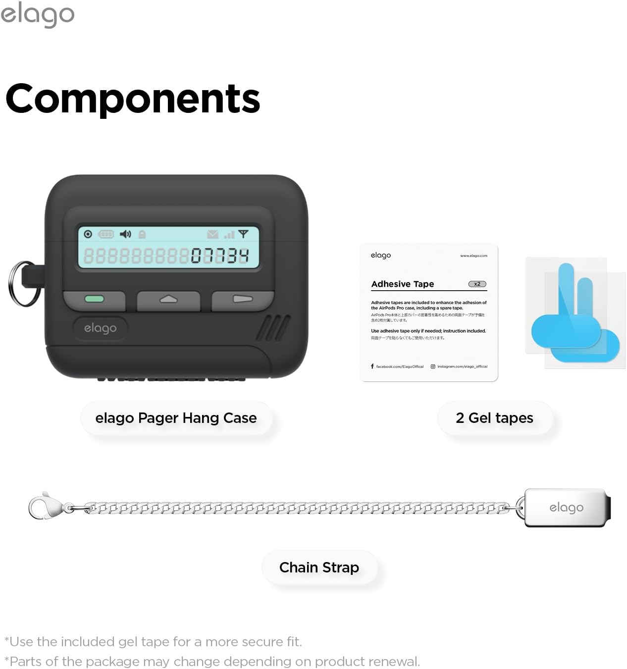 Elago Pager Case For AirPods Pro 3 Case Cover, Black - Chain Strap Included