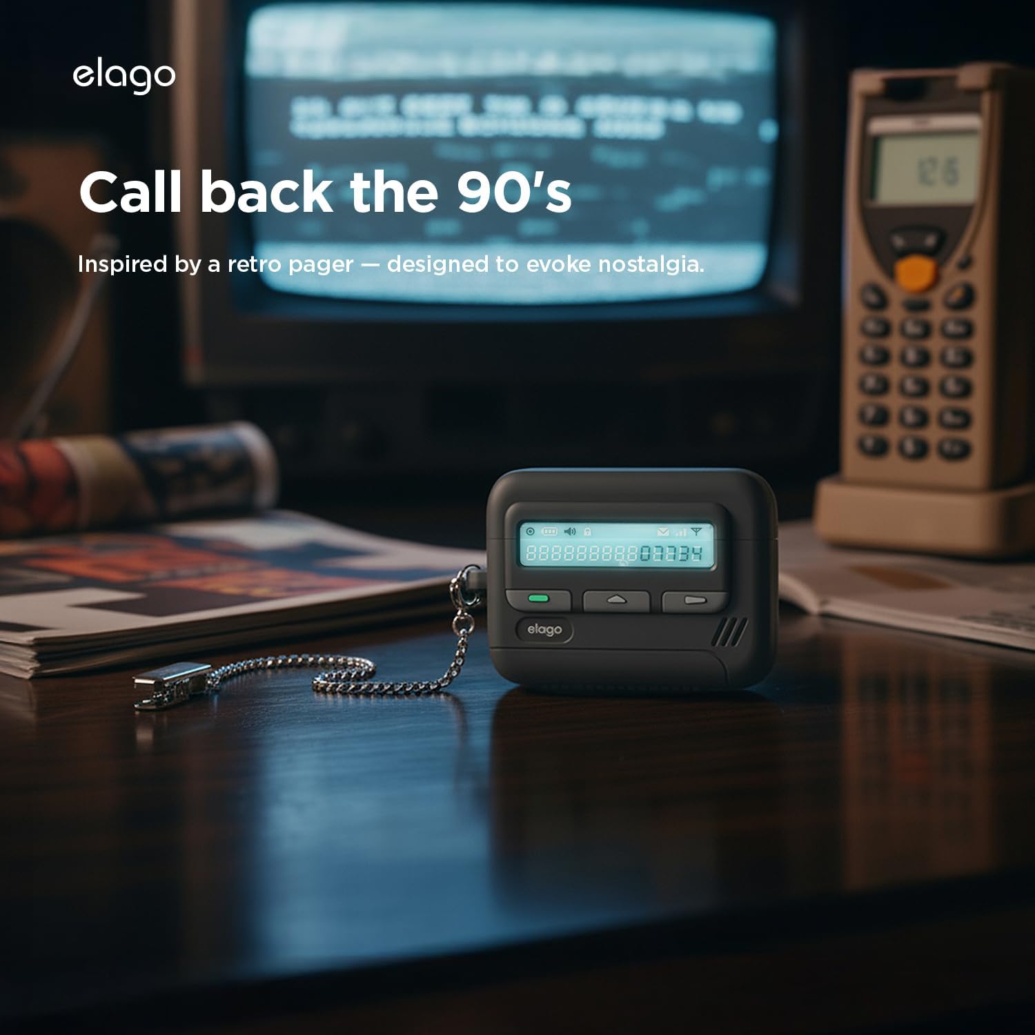 Elago Pager Case For AirPods Pro 3 Case Cover, Black - Chain Strap Included