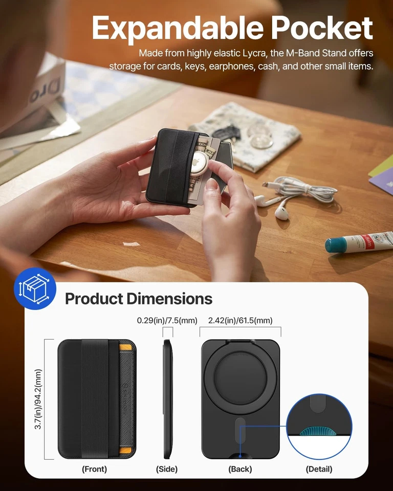 Sinjimoru Adjustable MagSafe Wallet M-Band Stand - Black
