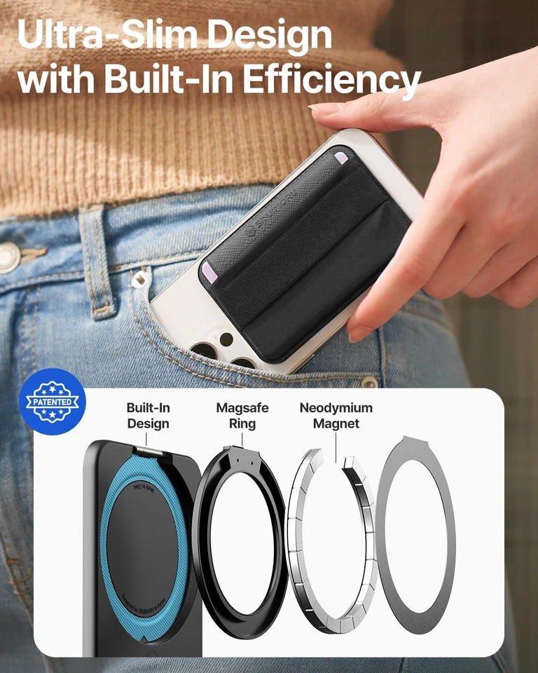 Sinjimoru Adjustable MagSafe Wallet M-Band Stand - Black