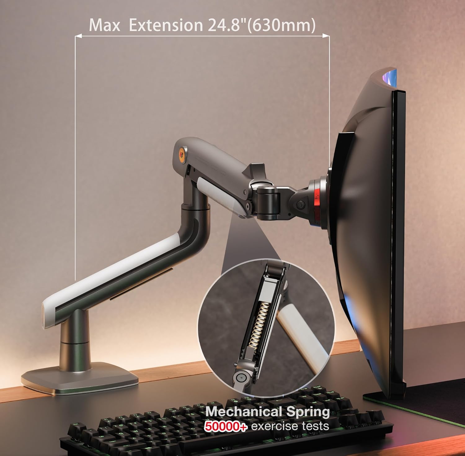 North Bayou Ergonomic Gaming Monitor Stand for 27 to 50 inch Screens, Load Max 18kg - Black & Gray