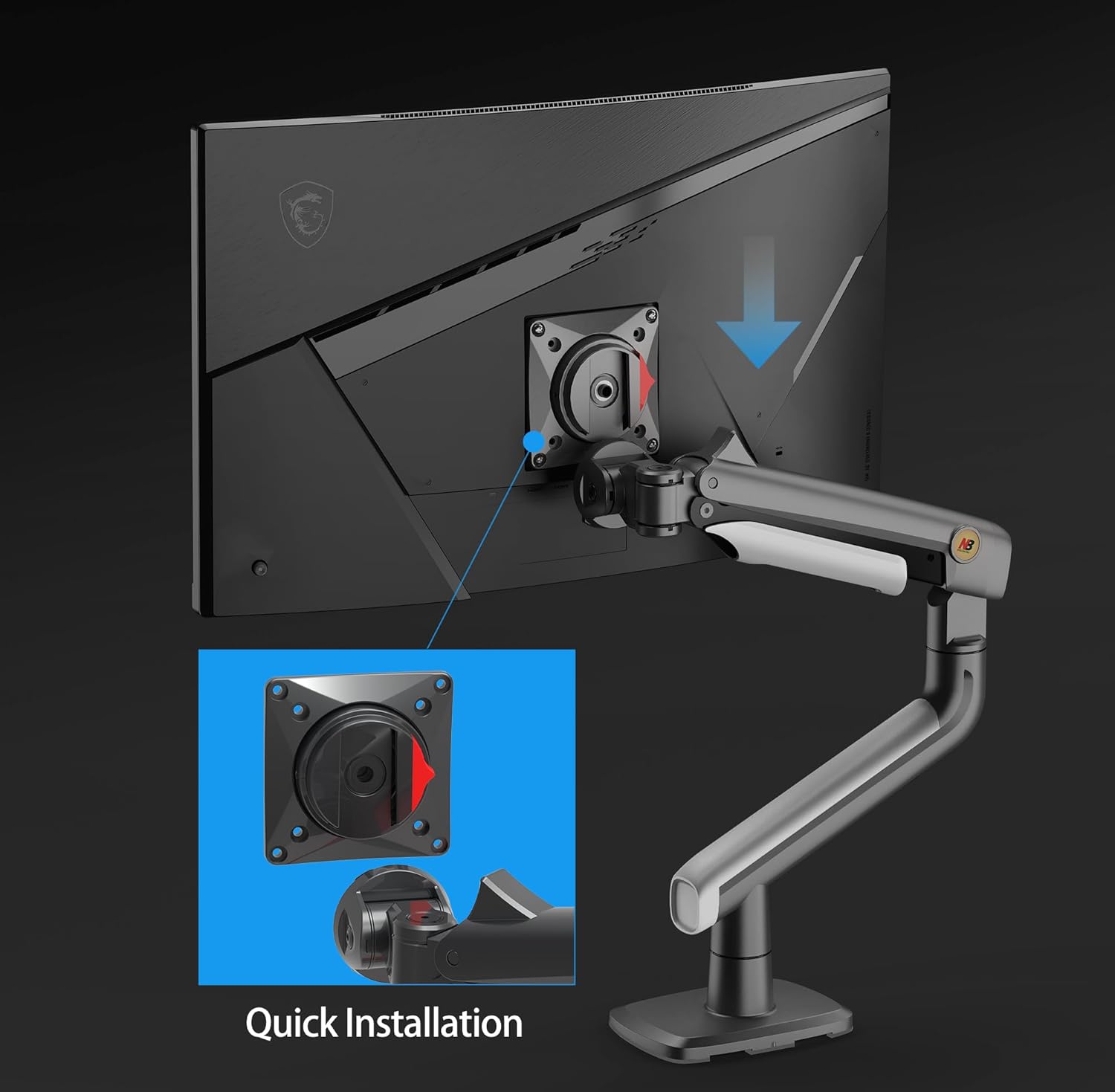 North Bayou Ergonomic Gaming Monitor Stand for 27 to 50 inch Screens, Load Max 18kg - Black & Gray