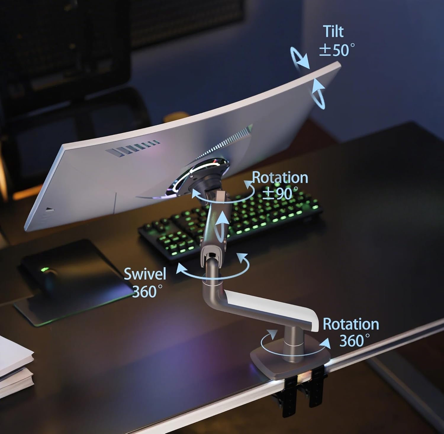 North Bayou Ergonomic Gaming Monitor Stand for 27 to 50 inch Screens, Load Max 18kg - Black & Gray