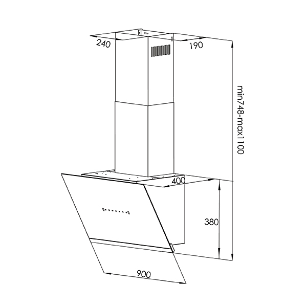 Startec Built-In Hood 90cm, WV1190F25D2W8 - Black Glass