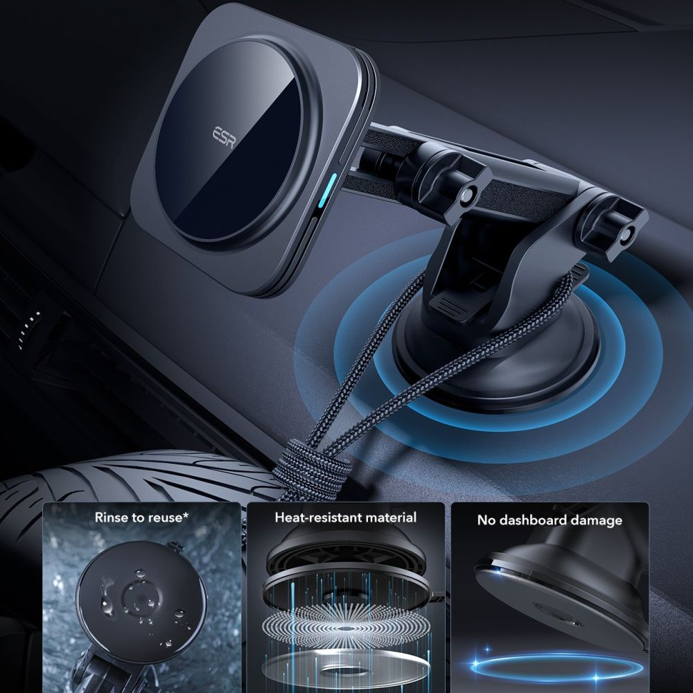 ESR Halolock Magnetic Magsafe Dashboard Car Mount Wireless Charger Qi2 15w - Black