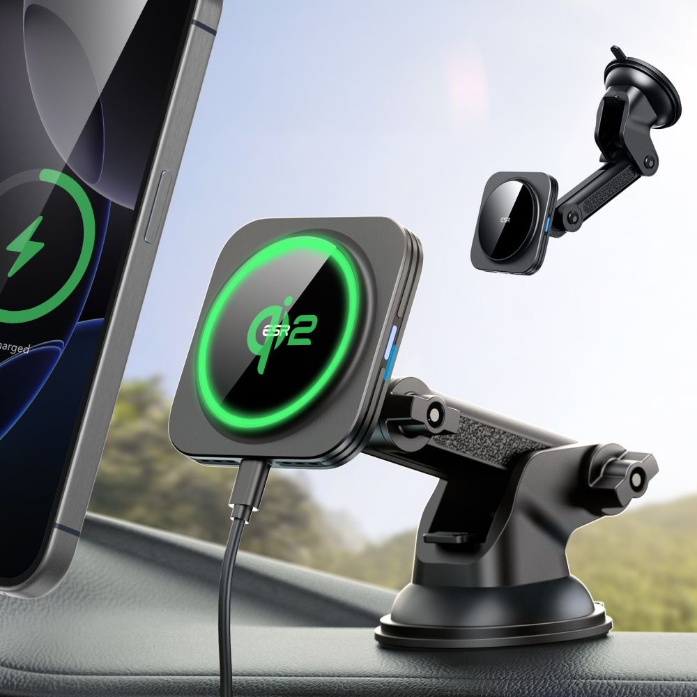 ESR Halolock Magnetic Magsafe Dashboard Car Mount Wireless Charger Qi2 15w - Black