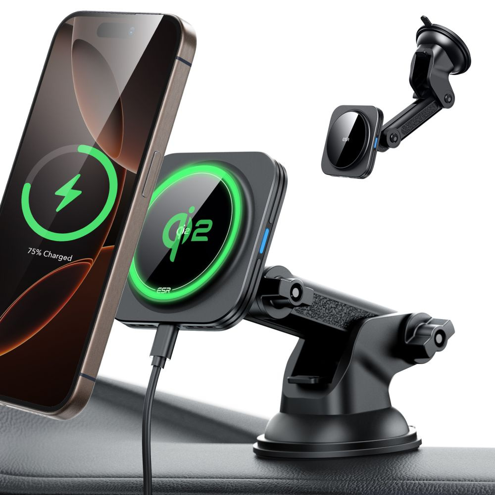 ESR Halolock Magnetic Magsafe Dashboard Car Mount Wireless Charger Qi2 15w - Black
