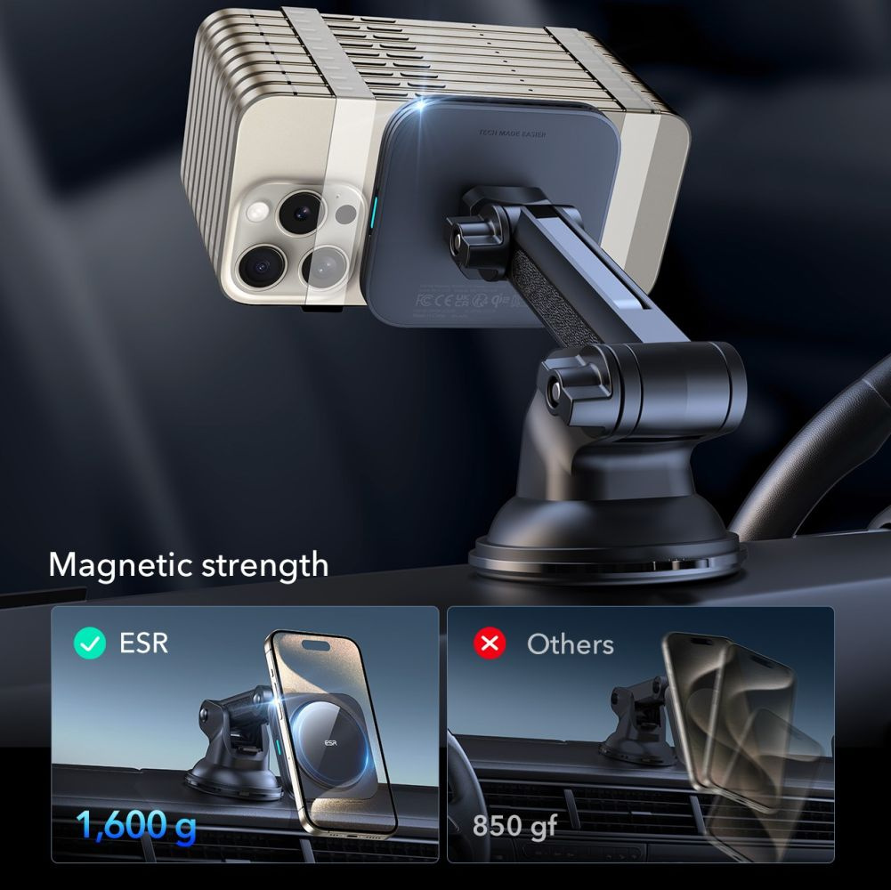 ESR Halolock Magnetic Magsafe Dashboard Car Mount Wireless Charger Qi2 15w - Black