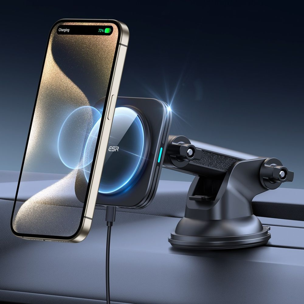 ESR Halolock Magnetic Magsafe Dashboard Car Mount Wireless Charger Qi2 15w - Black