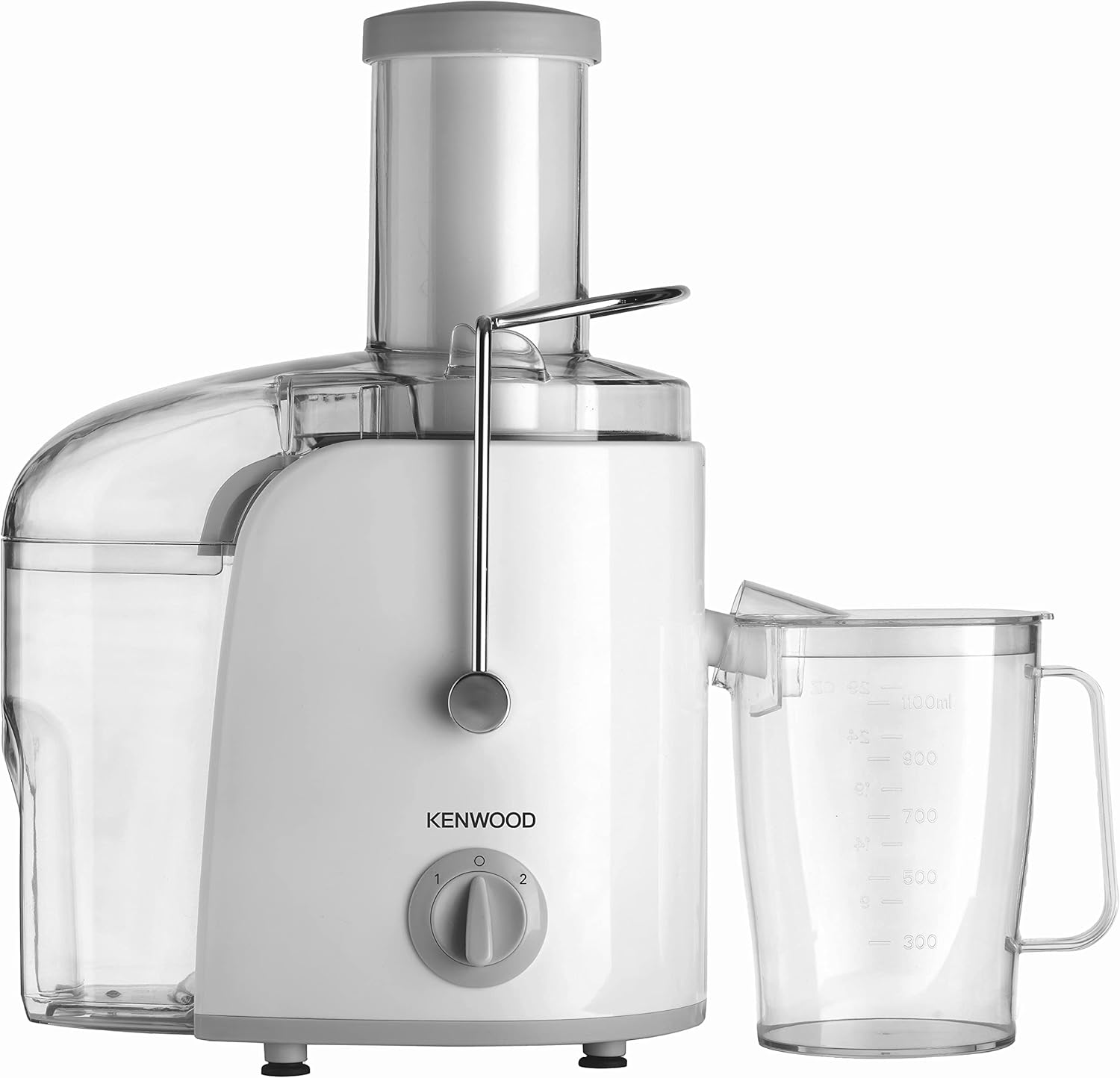 Kenwood Juicer 800W Juice Extractor with 75mm Wide Feed Tube, 2 Speed, Transparent Juice Jug, Pulp Container, Anti-Drip for Home, Office, Restaurant & Cafeteria JEP02.A0WH White