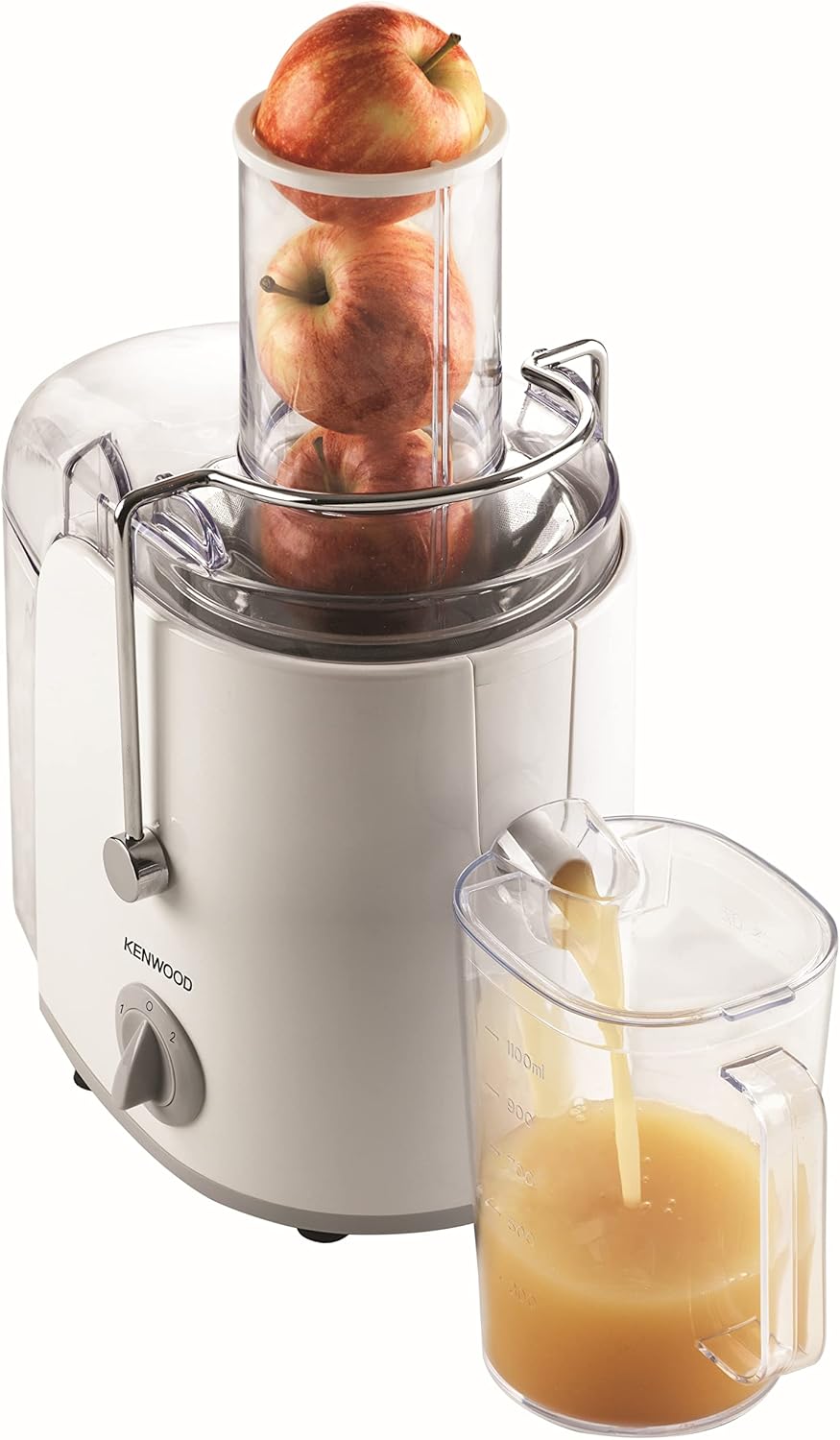 Kenwood Juicer 800W Juice Extractor with 75mm Wide Feed Tube, 2 Speed, Transparent Juice Jug, Pulp Container, Anti-Drip for Home, Office, Restaurant & Cafeteria JEP02.A0WH White