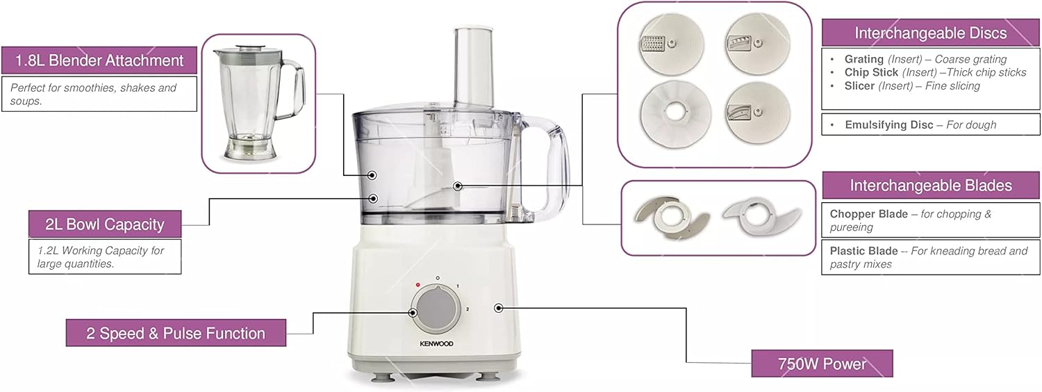 Kenwood 750W Food Processor with Blender & Dough Maker &ndash; White