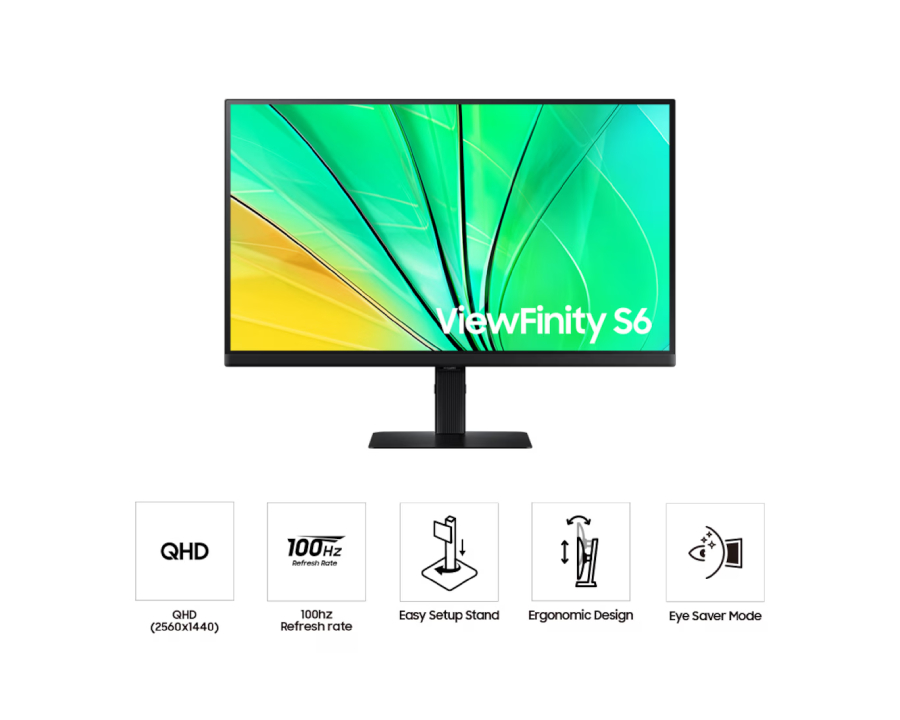 Samsung 27 Inch S60D QHD ViewFinity High Resolution Monitor - Black
