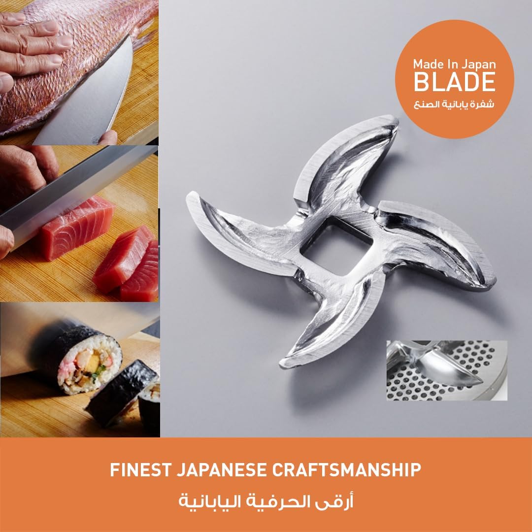 Panasonic 2000W Powerful Meat Grinder, 3.4Kg mincing/min, Durable Die-Cast Aluminium Hopper Plate, 3 Cutting Plates, Sausage & Kubbe Attachment, Cleaning Brush - MK-GX2010KTZ