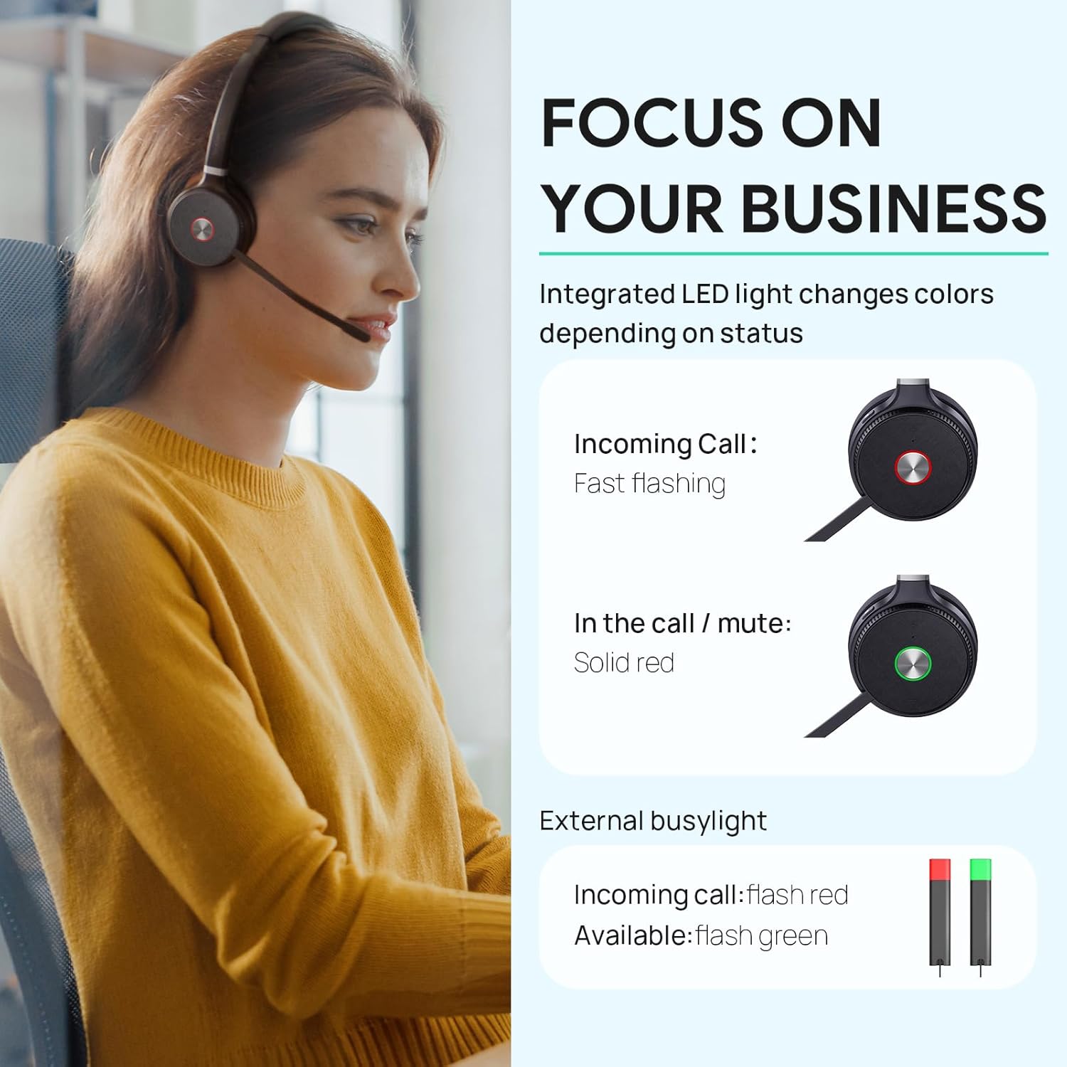 Yealink WH62 Wireless DECT Headphones Teams Certified, 160M Wireless Range - Black