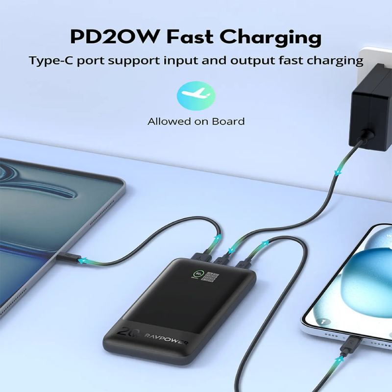 RAVPower PD Pioneer 10000mAh 20W 3-Port Power Bank - Black