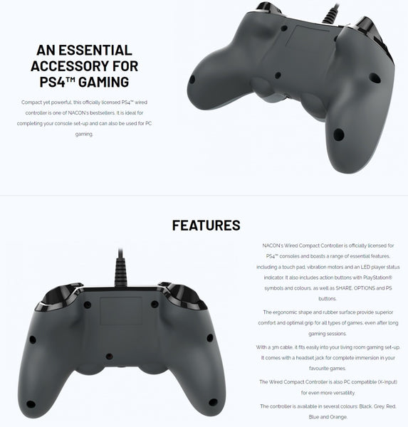 Nacon Wired Compact Controller For PlayStation 4 - Gray
