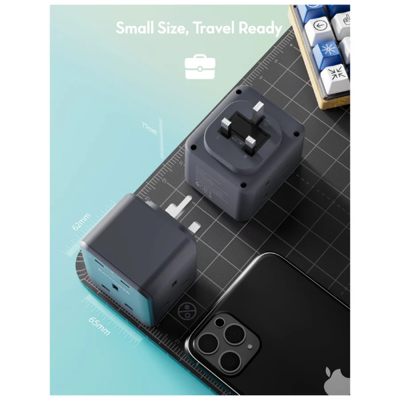 RAVPower RP-PC1066 GaN 45W Power Outlet Extender with 3 AC Outlets and 2 USB-C - Black