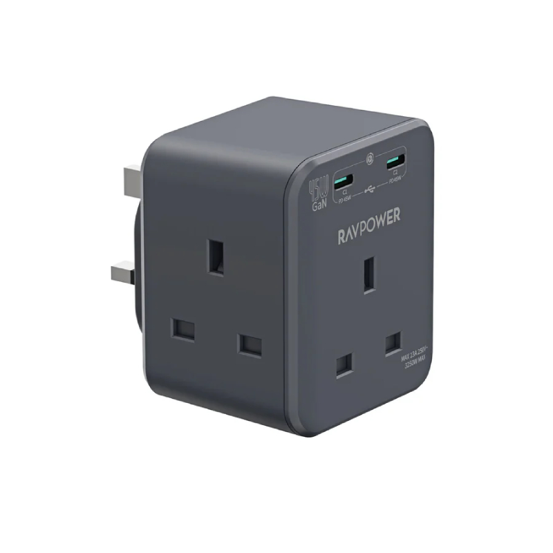 RAVPower RP-PC1066 GaN 45W Power Outlet Extender with 3 AC Outlets and 2 USB-C - Black