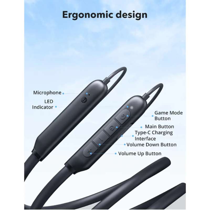 RAVPower RP-BH1008 Neckband Wireless Stereo Earphones IPX5 Waterproof - Black