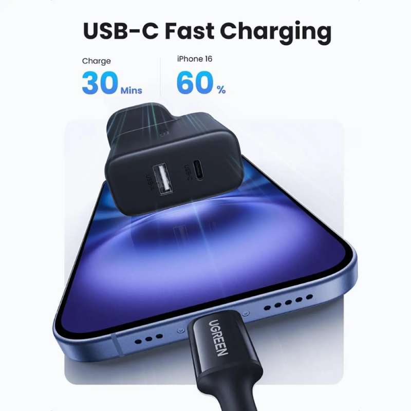 UGreen 20W 2-Port Fast Charger UK - Black