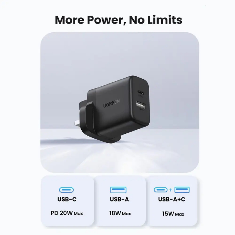 UGreen 20W 2-Port Fast Charger UK - Black
