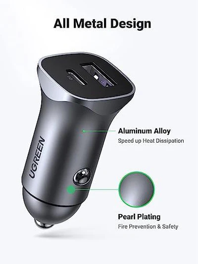 UGreen A+C Dual-Port Car Charger PD30W+SCP22.5W - Space Grey