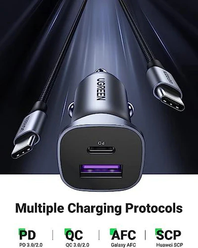 UGreen A+C Dual-Port Car Charger PD30W+SCP22.5W - Space Grey
