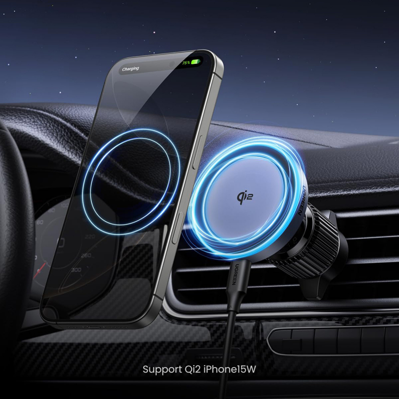 UGreen Magnetic Car Wireless Charger, Black - 15W
