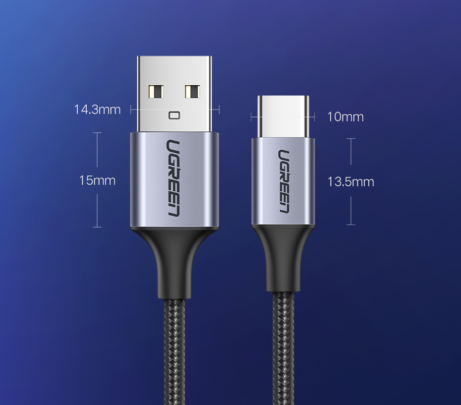 UGreen USB-A 2.0 to USB-C Cable Nickel Plating Aluminum Braid 1.5m - Black