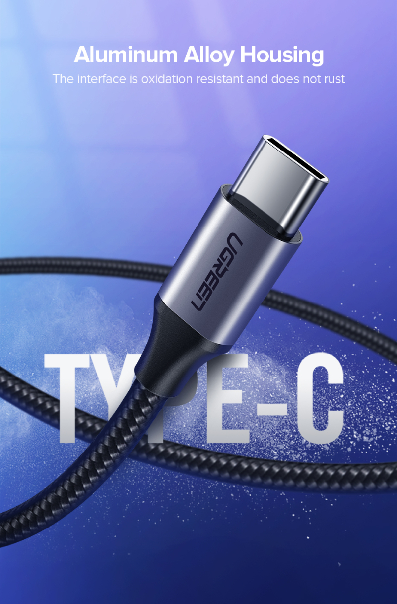UGreen USB-A 2.0 to USB-C Cable Nickel Plating Aluminum Braid 1.5m - Black