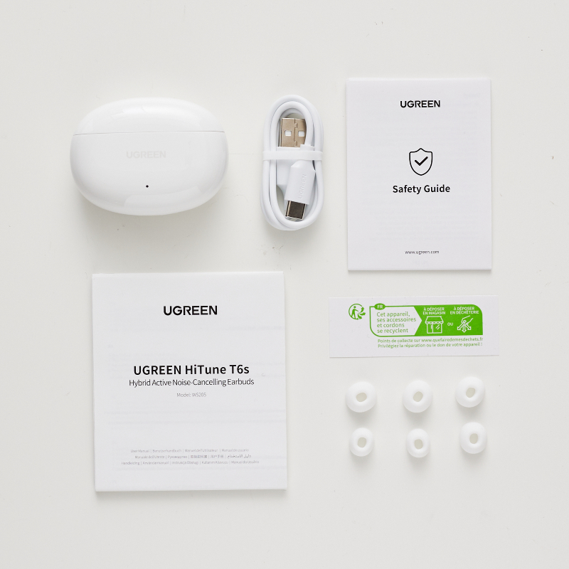 UGreen HiTune T6s Hybrid Active Noise-Cancelling Earbuds - White