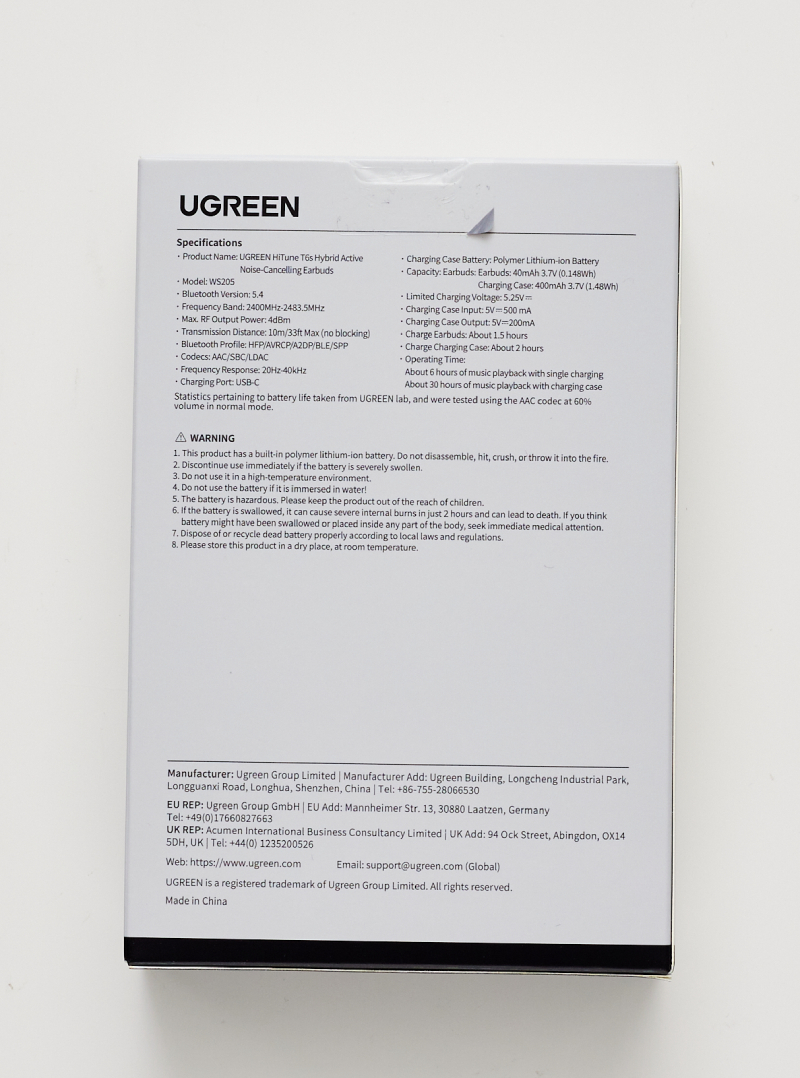 UGreen HiTune T6s Hybrid Active Noise-Cancelling Earbuds - White