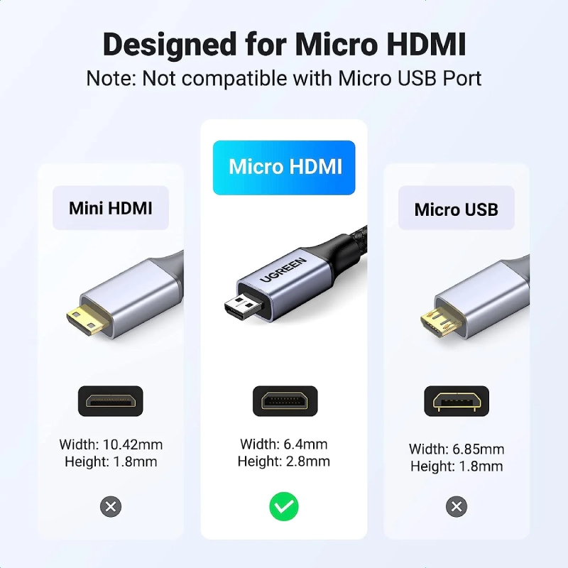 UGreen Micro HDMI to HDMI 8K Cable 2m - Black