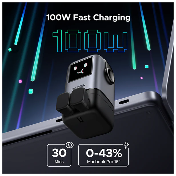 UGreen Uno 100W 4-Port GaN Fast Charger UK - Grey