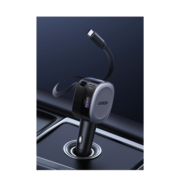 UGreen 75W Fast Car Charger with Retractable Cable Type C - Space Grey