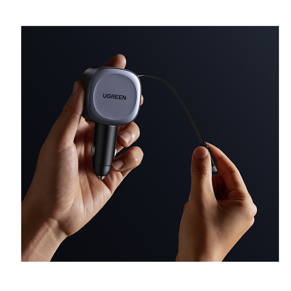 UGreen 75W Fast Car Charger with Retractable Cable Type C - Space Grey