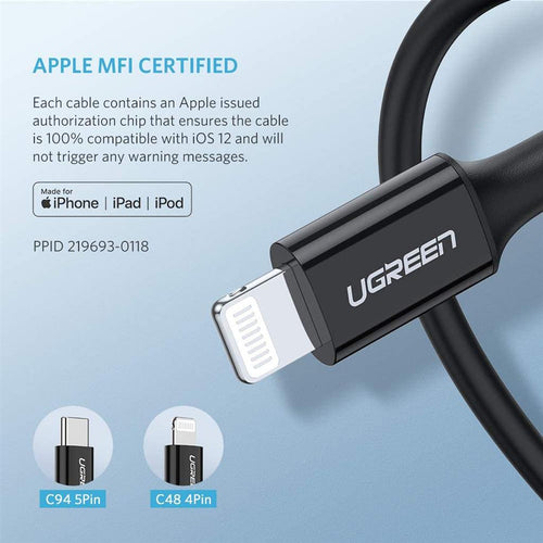 UGreen USB-C to Lightning Cable M/M Nickel Plating ABS Shell 1m - Black