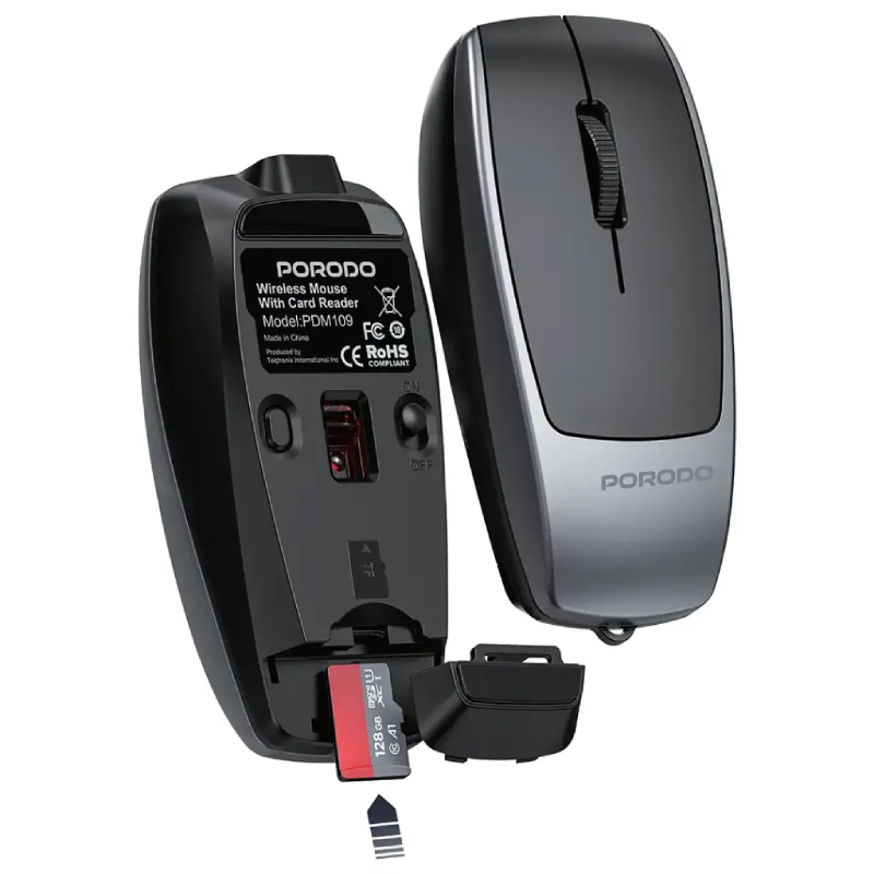 Porodo Wireless Mouse 1600DPI with Card Reader - Black